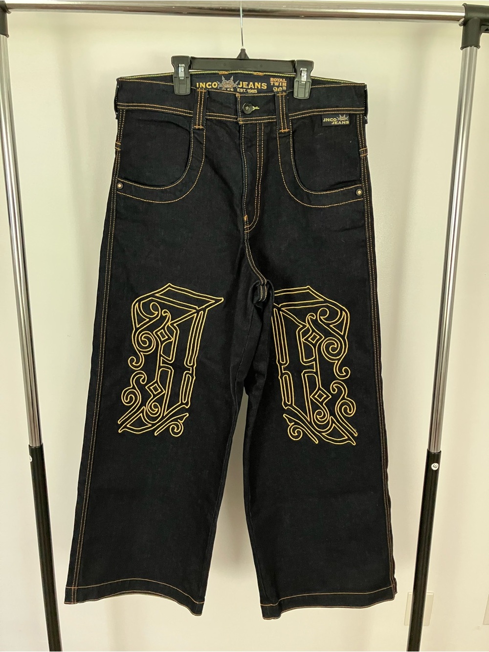 Jnco Royal Twin Jeans Dark Indigo 26” 32x32 Wide Leg Embroidered Excellent